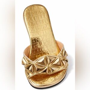 Women’s Gold Slide Sandals Wide Strap Open Toe Summer Comfort Slides